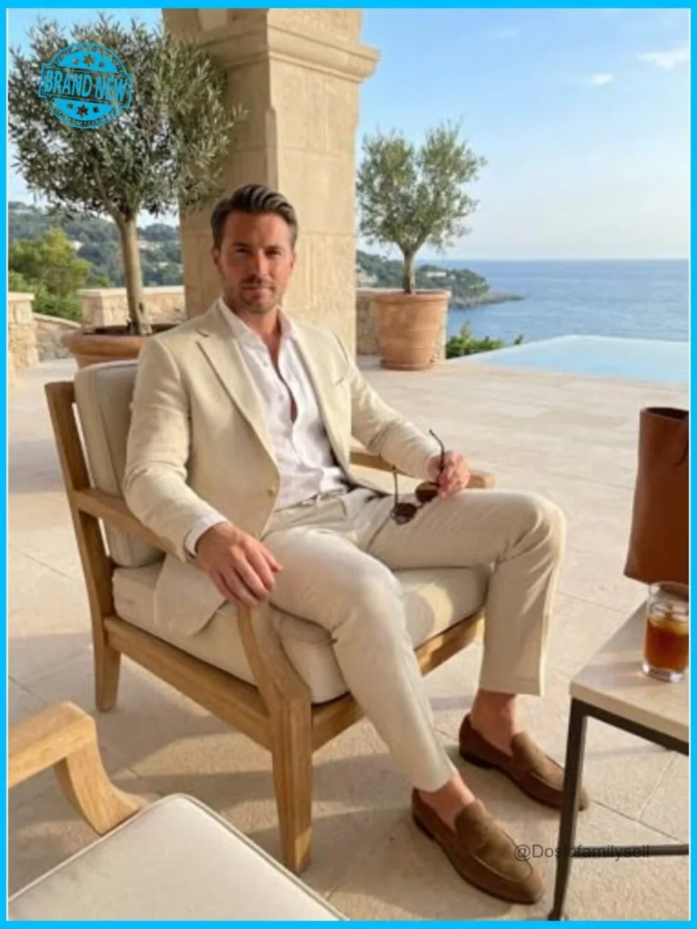 Linen Blend Suit Set Casual Classic Fit Summer Wedding Beach Blazer Pants